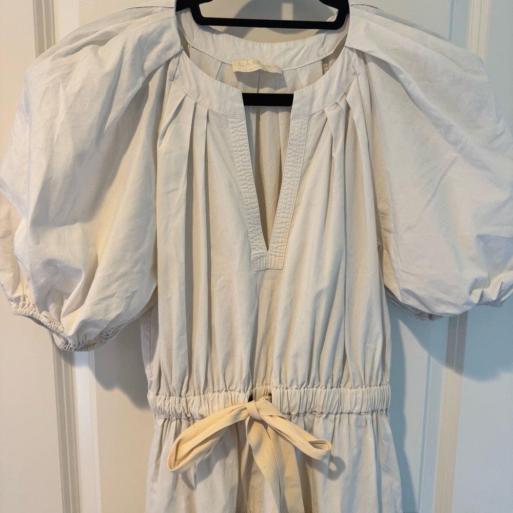 ULLA JOHNSON Off-White Ecru Olina Pleated Cotton-Poplin Midi Dress | Size 6 - Picture 5 of 11